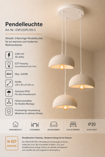 Pendelleuchte 3-flammig beige modern – Boho Stil Leuchte für Esstisch & Wohnzimmer | E27