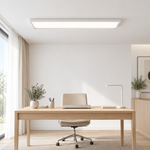 Anwendungsbeispiel: weißer Aufbaurahmen 120 × 30 cm mit separat erhältlichem LED Panel an einer Bürodecke