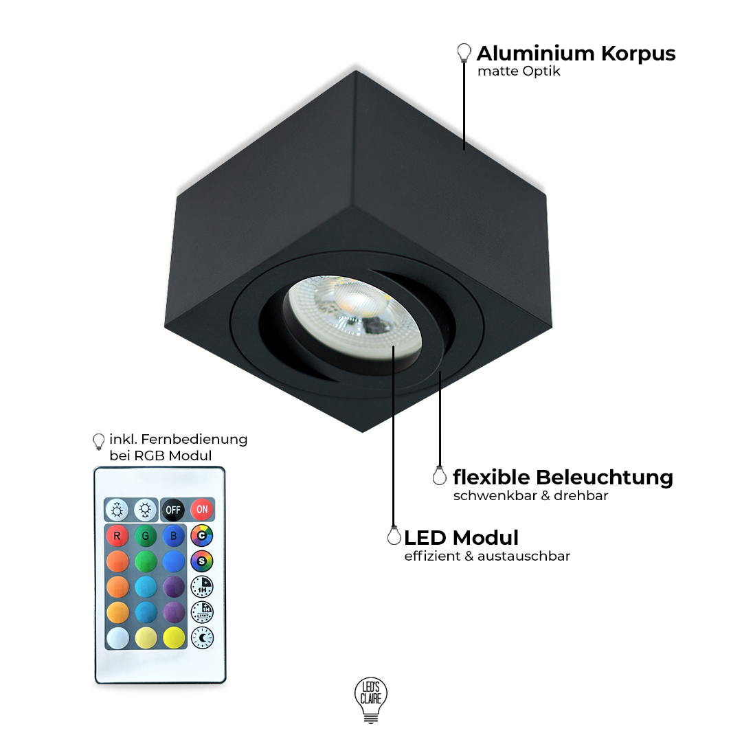 Aufbaustrahler schwarz matt 50mm eckig IP20 inkl. LED-Modul