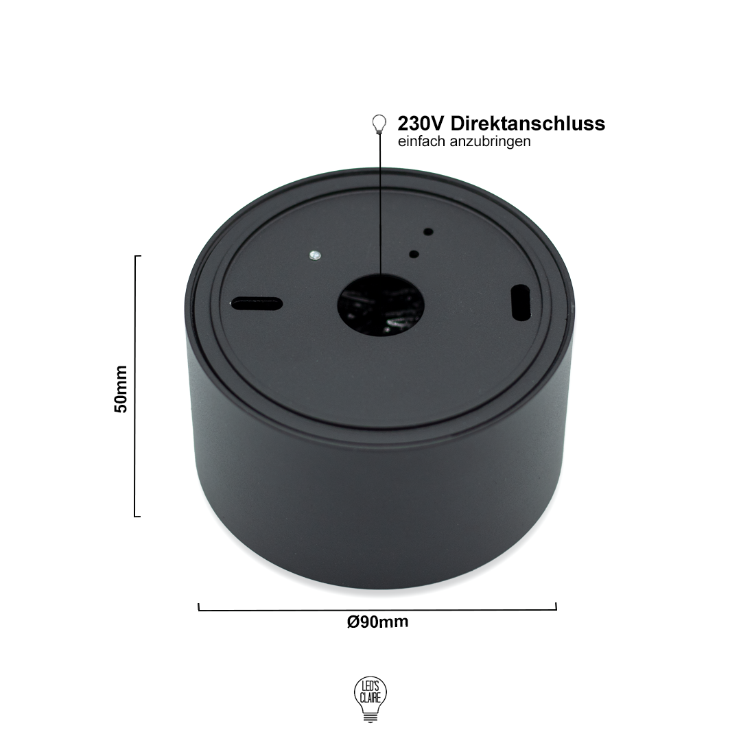 Aufbaustrahler schwarz matt rund 50mm IP20 inkl. LED-Modul