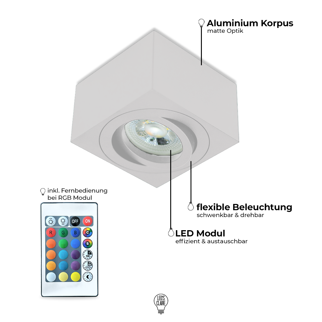 Aufbaustrahler weiß matt 50mm eckig IP20 inkl. LED-Modul