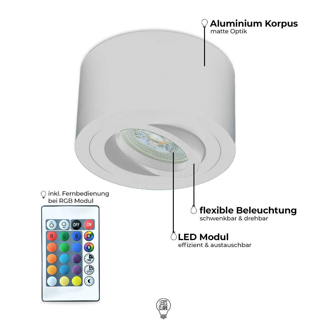 Aufbaustrahler weiß matt rund 50mm IP20 inkl. LED-Modul