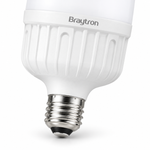 Detail des E27 Schraubsockels und gerippten Gehäuses der Braytron Power-Bulb