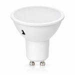 GU10 LED Leuchtmittel mit matter Kappe und seitlichem CCT-Schalter auf weißem Hintergrund