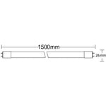 Maßzeichnung LED Röhre 150 cm: 1500 mm Länge und 26 mm Durchmesser
