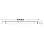 Maßzeichnung LED Röhre 60 cm: 600 mm Länge und 26 mm Durchmesser