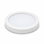 Weißes rundes LED Aufbaupanel 18W CCT mit 220 mm Durchmesser auf weißem Hintergrund