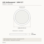 Technische Zeichnung LED Aufbaupanel 18W: Durchmesser 220 mm und Höhe 17,8 mm