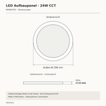 Technische Zeichnung LED Aufbaupanel 24W: Durchmesser 298 mm und Höhe 17,8 mm