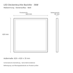 Maßzeichnung der Backlite LED Deckenleuchte mit 620 × 620 mm und 35 mm Höhe