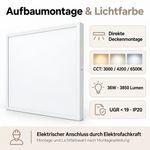 Aufbaumontage und CCT-Lichtfarben 3000K, 4200K und 6500K der Backlite LED Deckenleuchte 36W