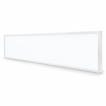 Weiße Backlite LED Deckenleuchte 30 × 120 cm mit schmalem Aluminiumrahmen auf weißem Hintergrund