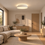 LED Deckenleuchte mit Direktlicht und indirekter Hintergrundbeleuchtung im Wohnzimmer