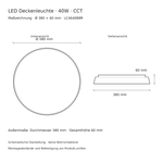 Maßzeichnung der LED Deckenleuchte LC464088R mit 380 mm Durchmesser und 60 mm Höhe