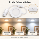 MUNDOTEC LED Einbaupanel 15W mit CCT-Schalter für Warmweiß 3000 K, Neutralweiß 4200 K und Kaltweiß 6400 K.
