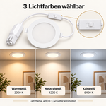 MUNDOTEC LED Einbaupanel 18W mit CCT-Schalter für Warmweiß 3000 K, Neutralweiß 4200 K und Kaltweiß 6400 K.