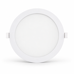 Weißes rundes MUNDOTEC LED Einbaupanel 23W CCT mit 300 mm Außendurchmesser auf weißem Hintergrund.