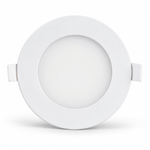 Weißes rundes MUNDOTEC LED Einbaupanel 3W CCT, Ø 85 mm, auf weißem Hintergrund.