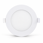 Weißes rundes MUNDOTEC LED Einbaupanel 6W CCT mit 128 mm Außendurchmesser auf weißem Hintergrund.