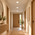 Kleine quadratische LED Einbaupanels 6W mittig in der Flurdecke mit warmweißem Licht