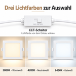 CCT-Schalter des quadratischen LED Panels 6W mit Lichtfarben 3000K, 4200K und 6400K