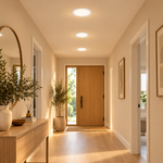 Runde dimmbare LED Einbaupanels 18W mittig in der Flurdecke mit warmweißem Licht