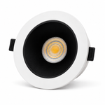 Schwarz-weißer LED Einbauspot 14W CCT in leichter Seitenansicht mit tiefem schwarzem Innenreflektor