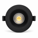 Schwarzer LED Einbauspot 6,5W CCT – Frontansicht mit rundem Rahmen und gerilltem Reflektor