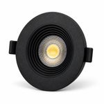Schwarzer LED Einbauspot 6,5W CCT – leichte Seitenansicht mit strukturiertem Rahmen und klarer Linse