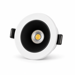Schwarz-weißer LED Einbauspot 9W CCT in leichter Seitenansicht mit tiefem schwarzem Innenreflektor