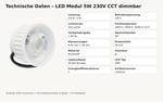 LED Modul 5W 230V CCT dimmbar – technische Daten