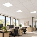 LED Panels 62 × 62 cm als Einlegeleuchten in einer Bürorasterdecke