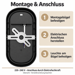 Montage und Anschluss der ovalen schwarzen LED Wandleuchte 18W mit Montagebügel und Anschlussleitung