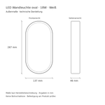 Technische Zeichnung der ovalen weißen LED Wandleuchte 18W: 267 × 137 × 46 mm