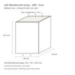 Maßzeichnung der zweiflammigen LED Wandleuchte mit 99 × 78 × 162 mm