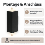 Schematische Montageübersicht der grauen LED Wandleuchte 18W mit Licht nach oben und unten
