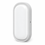 Ovale LED Wandleuchte 18W in Weiß mit opalem Diffusor und IP65 auf weißem Hintergrund