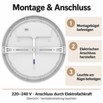 Montage und Anschluss der runden weißen LED Wandleuchte 18W mit Montagebügel und Anschlussleitung