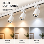 MUNDOTEC weißer LED-Schienenstrahler – 3000 K Warmweiß, 4000 K Neutralweiß und 6500 K Kaltweiß