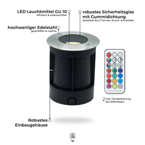 Bodeneinbaustrahler Edelstahl rund GU10 IP67 inkl. LED - Leuchtmittel