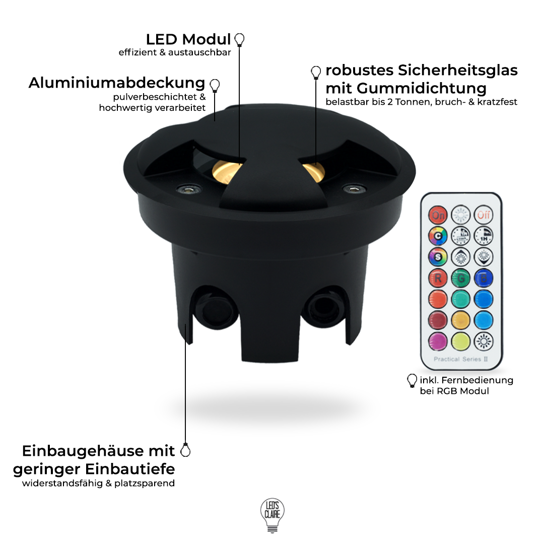 Bodeneinbaustrahler Edelstahl schwarz rund 3-flammig indirekt IP67 inkl. LED - Modul